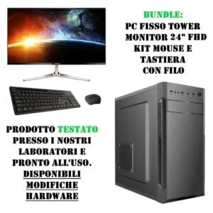 POSTAZIONE COMPLETA – PC FISSO INTEL G5905 10A GENERAZIONE – RAM 16 GB – SSD M.2 NVME 512 GB – SCHEDA GRAFICA INTEGRATA UHD 610 4K – MASTERIZZATORE – WIFI INTERNO AC+BT – WINDOWS 11 PRO –  MONITOR 24" –  KIT MOUSE E TASTIERA CON FILO