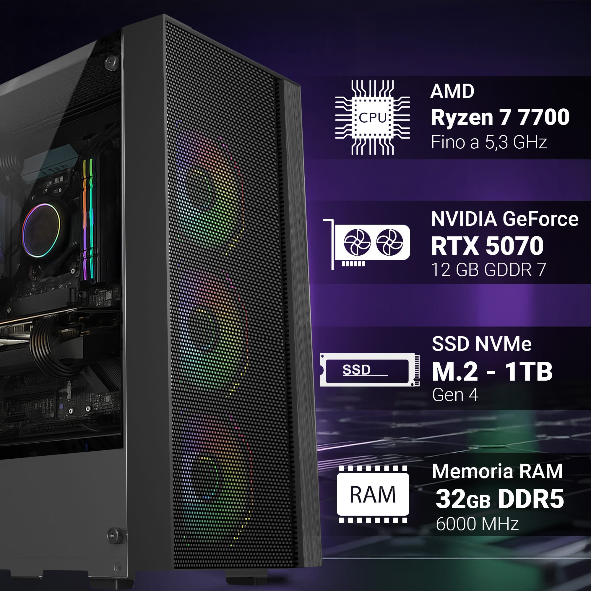 PC Gaming AMD Ryzen 7 7700 · RTX 5070 - immagine 2