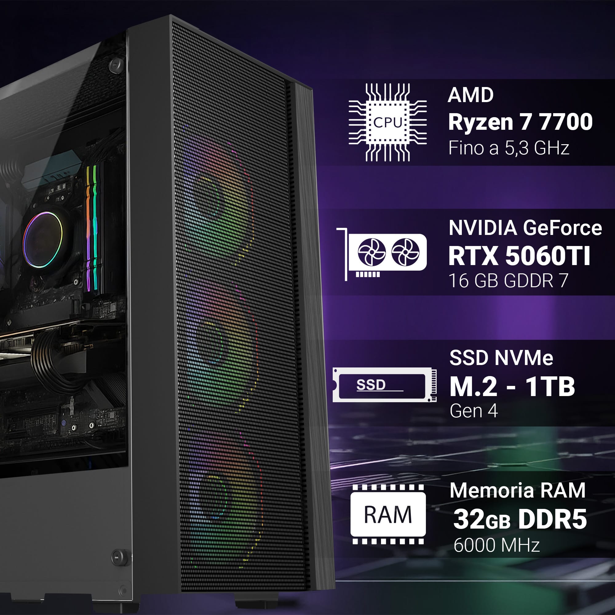 PC Gaming AMD Ryzen 7 7700 · RTX 5060 Ti - immagine 2