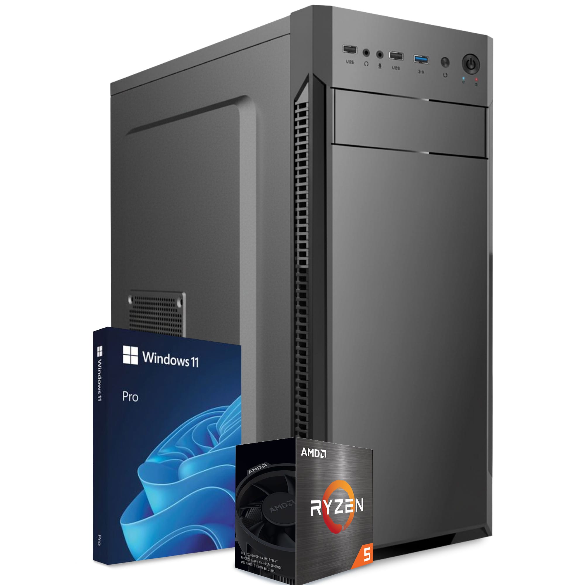 PC Fisso Completo – Computer Desktop AMD Ryzen 5 4500 • RAM 16GB DDR4 • 512GB NVMe M.2 • Scheda Video RTX A400 4GB • Wi-Fi AC e Bluetooth • Masterizzatore DVD • HDMI • USB 3.0 • Windows 11 Pro